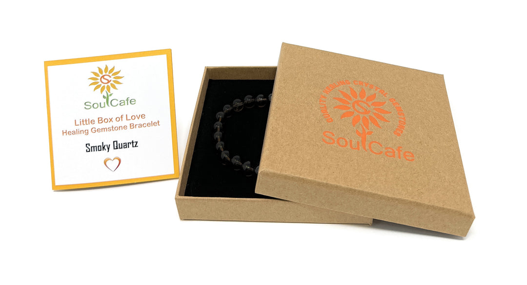 Smoky Quartz Crystal Gemstone Bead Bracelet  - Soul Cafe Gift Box & Tag