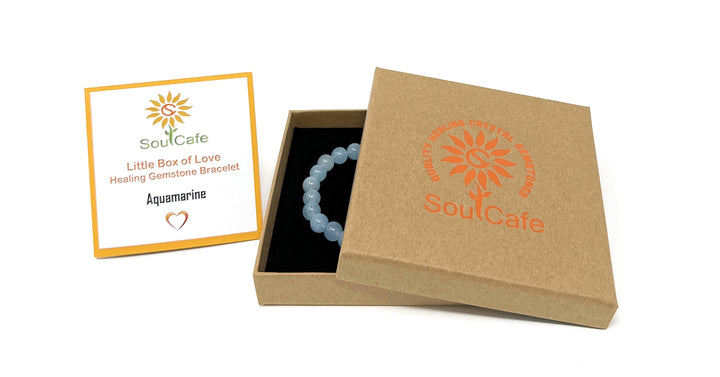 Aquamarine Crystal Gemstone Stretch Bead Bracelet - Soul Cafe Gift Box & Tag