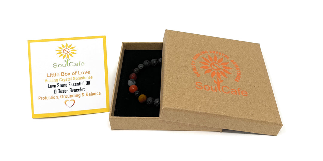 Protection Bracelet Lava Stone Diffuser Gemstone Bracelet - Essential Oil Power Bead Bracelet - Soul Cafe Gift Box & Tag