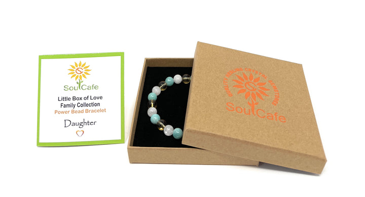 Gift for Daughter Bracelet - Crystal Gemstone Stretch Bead Bracelet - Soul Cafe Gift Box & Tag