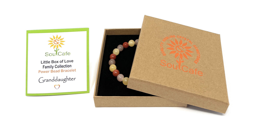 Gift for Grandaughter - Stretch Bead Crystal Gemstone Bracelet - Soul Cafe Gift Box & Tag