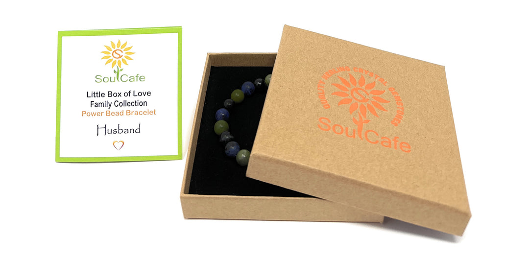 Gift Husband - Stretch Bead Crystal Gemstone Bracelet - Soul Cafe Gift Box & Tag