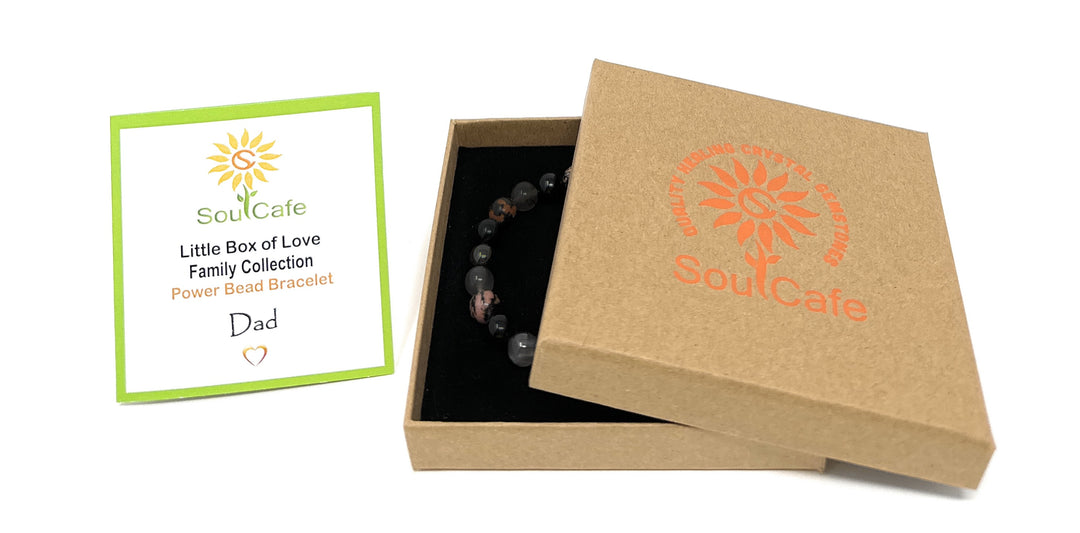 Gift for Dad - Stretch Bead Crystal Gemstone Bracelet - Soul Cafe Gift Box & Tag