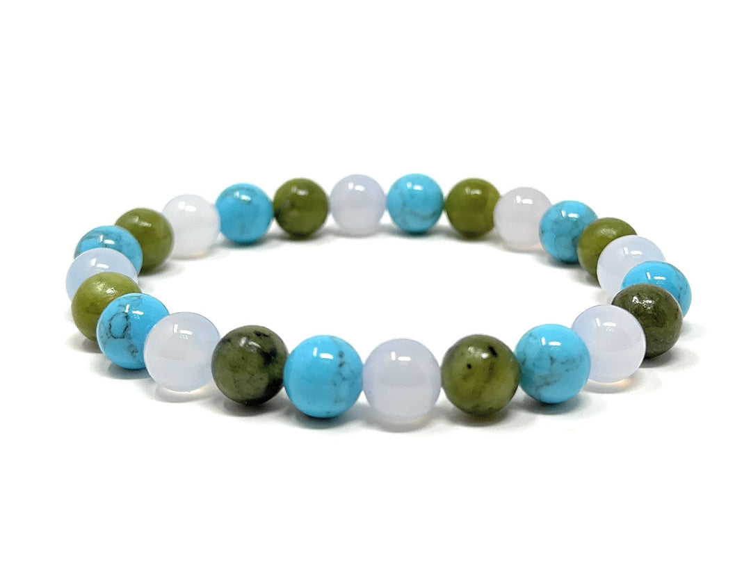 Gift for Partner Bracelet - Crystal Gemstone Stretch Bead Bracelet - Soul Cafe Gift Box & Tag - Jade, Turquoise, Chalcedony