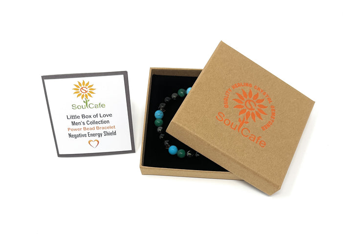 Men's Negative Energy Shield Crystal Gemstone Bead Bracelet - Soul Cafe Gift Box & Tag