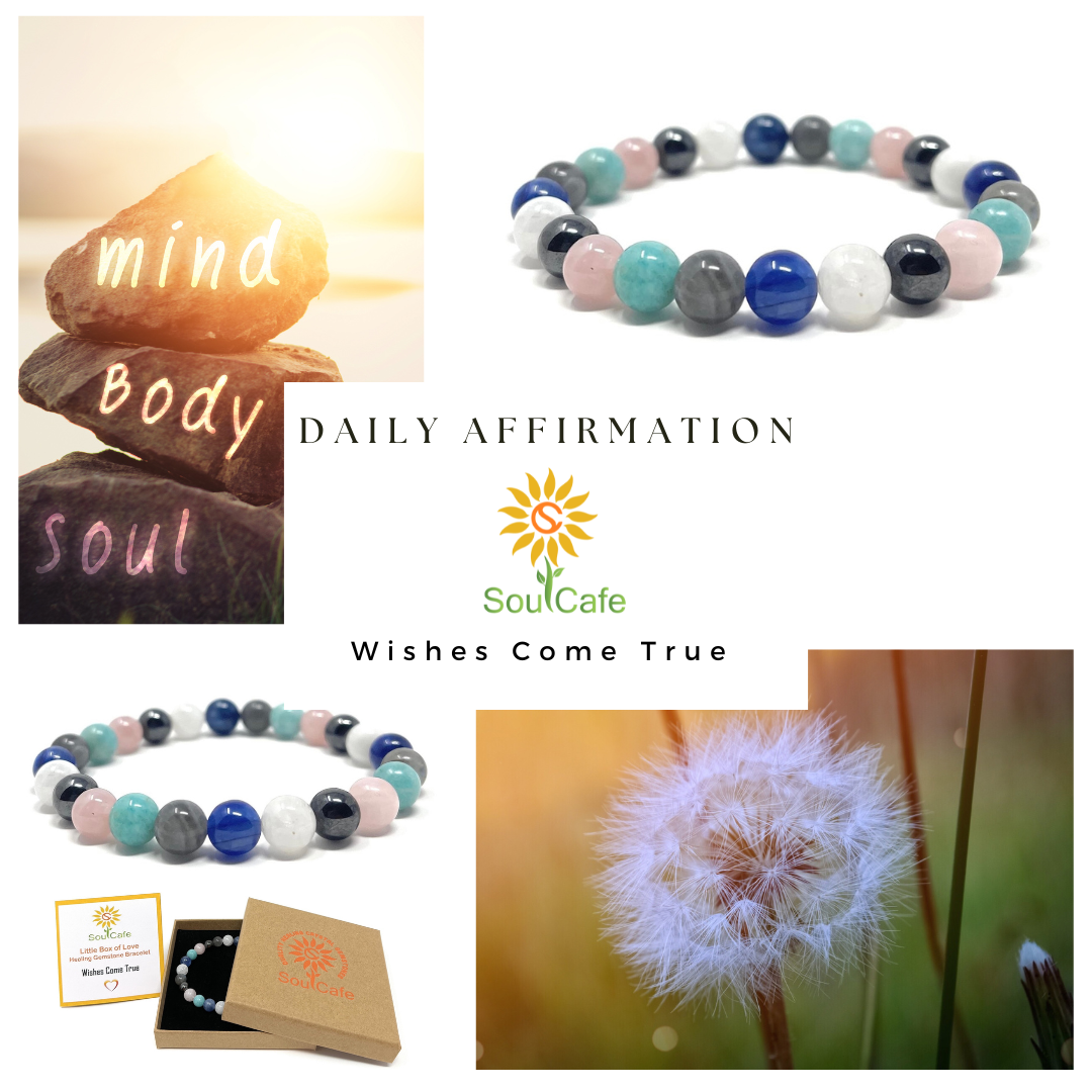 Wishes Come True Power Bead Bracelet - Stretch Healing Gemstone Bracelet - Crystal Bead Bracelet - Soul Cafe Gift Box & Tag