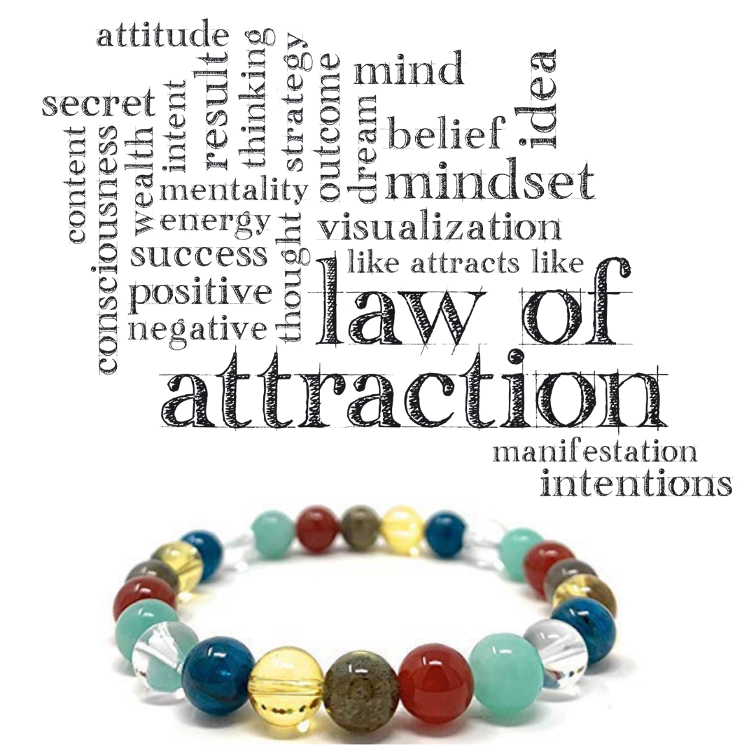 Law of Attraction & Manifesting Crystal Gemstone Bead Bracelet -  - Gift Box and Tag