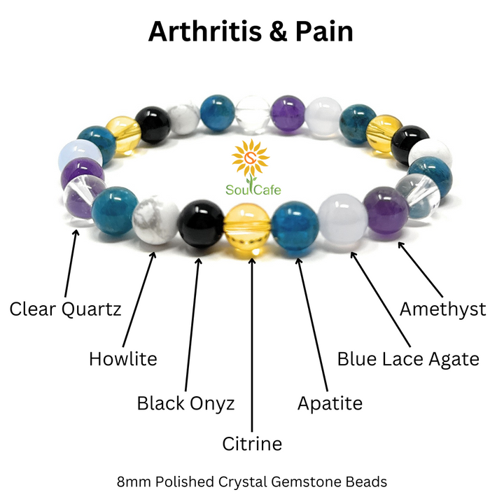 Arthritis and Pain Crystal Gemstone Stretch Bead Bracelet - Soul Cafe Gift Box & Tag