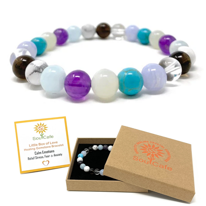 Calming Stretch Crystal Gemstone Bracelet - Soul Cafe Gift Box and Tag
