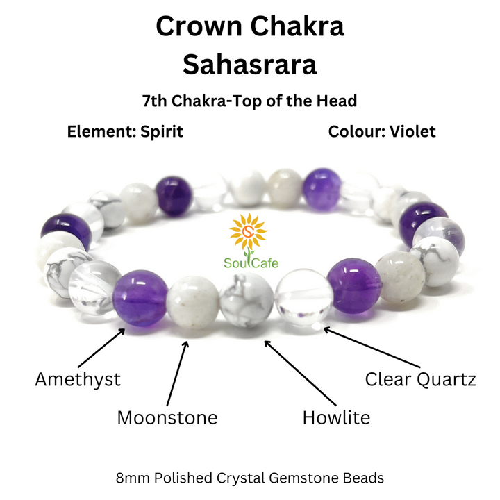Crown Chakra Bracelet - Power Bead Bracelet - Healing Crystal Gemstones – SoulCafe Gift Box & Tag
