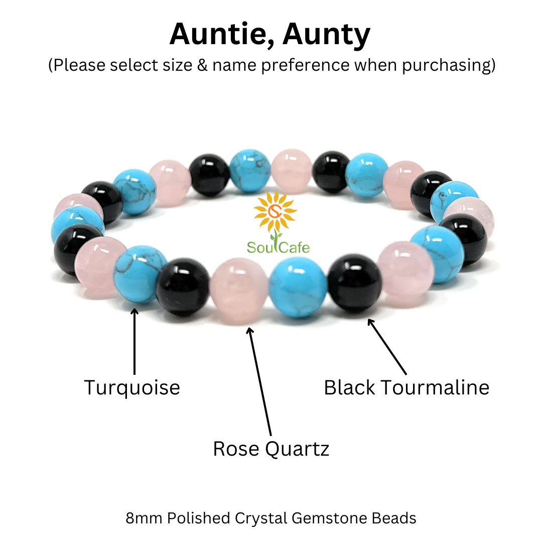 Gift for Aunty - Auntie - Stretch Bead Crystal Gemstone Bracelet - Soul Cafe Gift Box & Tag