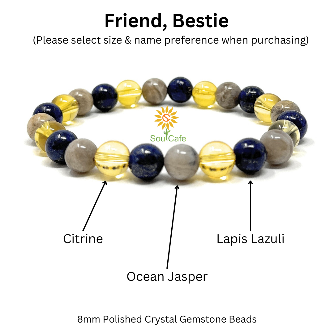 Gift for Friend - Bestie - Stretch Bead Crystal Gemstone Bracelet - Soul Cafe Gift Box & Tag