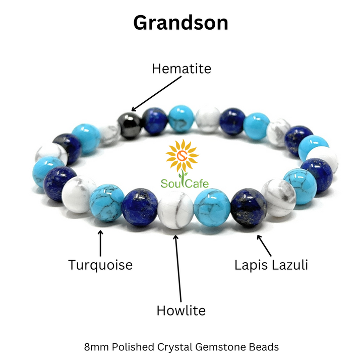 Gift for Grandson - Stretch Bead Crystal Gemstone Bracelet - Soul Cafe Gift Box & Tag