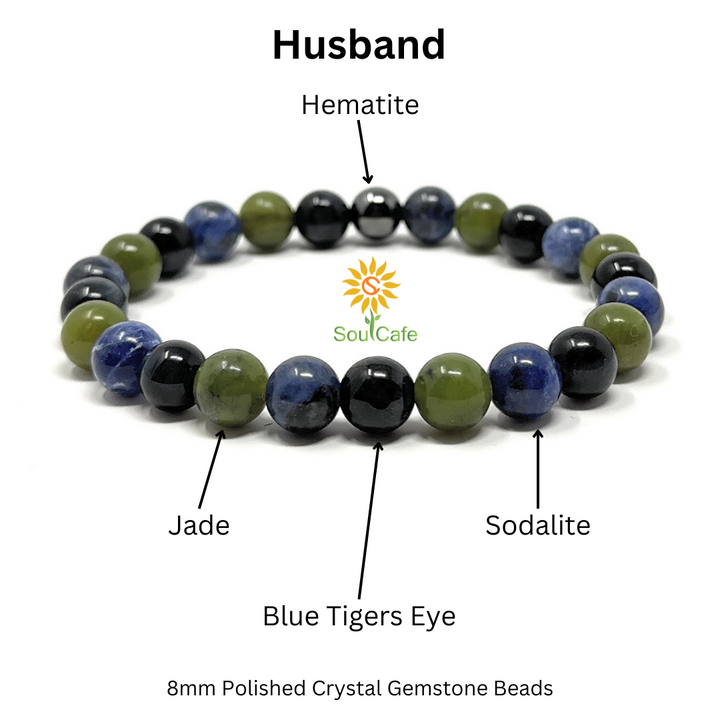 Gift for Husband - Stretch Bead Crystal Gemstone Bracelet - Soul Cafe Gift Box & Tag