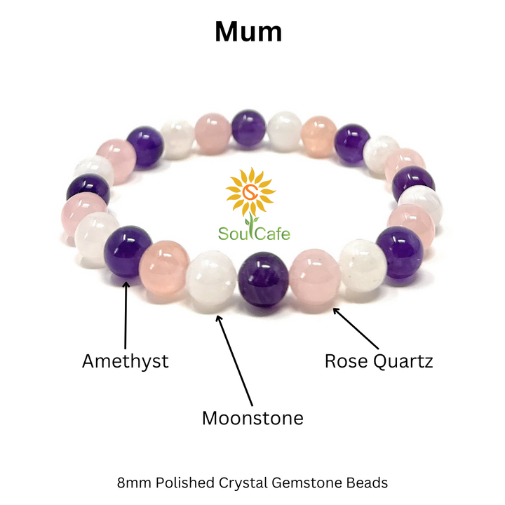 Gift for Mum - Stretch Bead Crystal Gemstone Bracelet - Soul Cafe Gift Box & Tag - Mothers Day Gift
