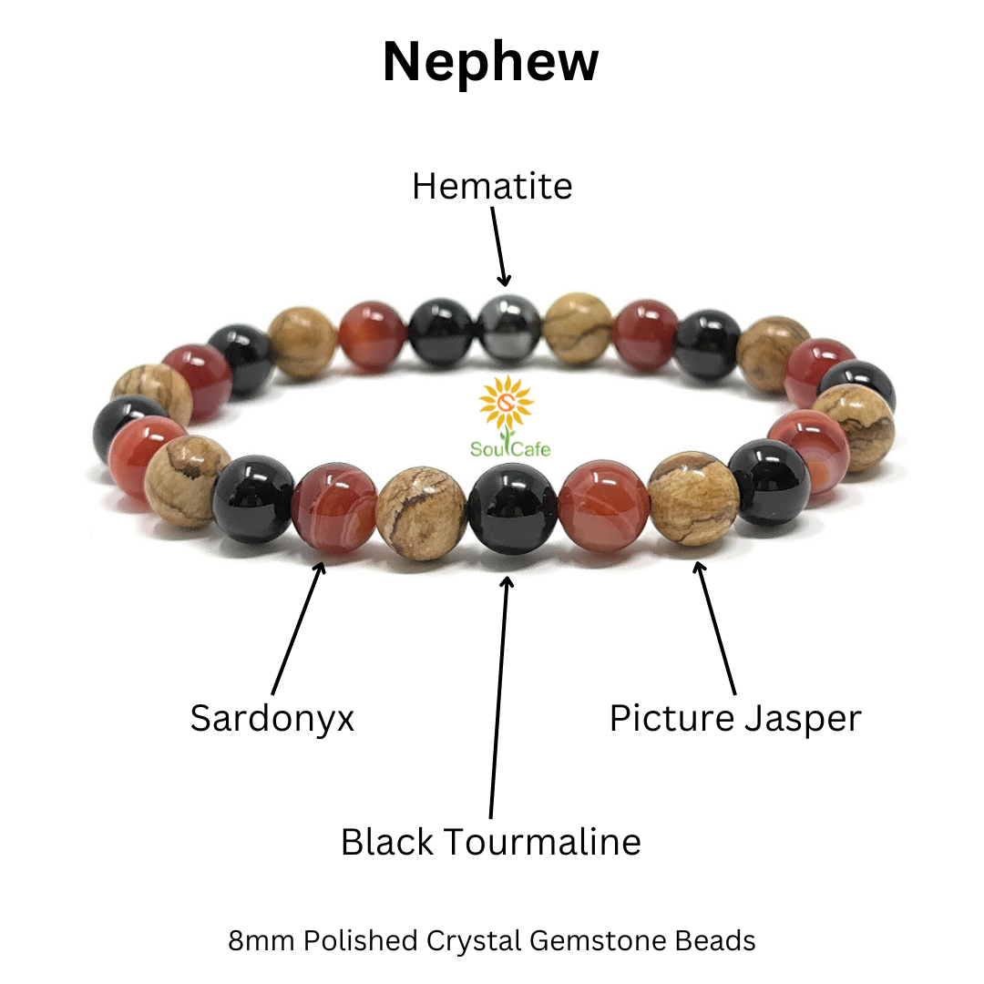Gift for Nephew - Stretch Bead Crystal Gemstone Bracelet - Soul Cafe Gift Box & Tag