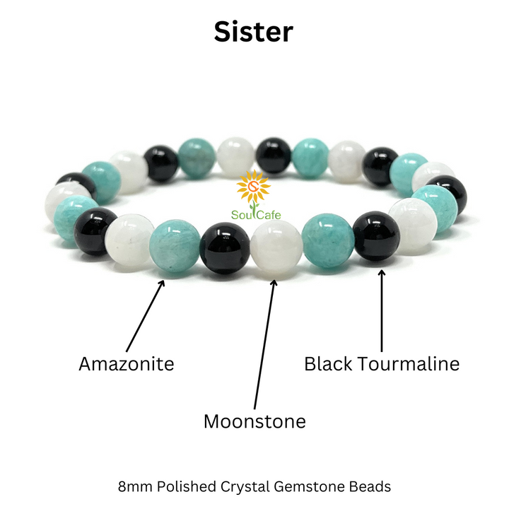 Gift for Sister - Stretch Bead Crystal Gemstone Bracelet - Soul Cafe Gift Box & Tag