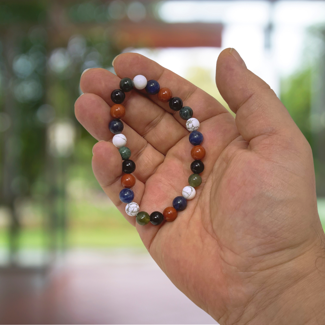 Men s Grief and Loss Crystal Gemstone Stretch Bead Bracelet SoulCafe Gift Box Tag