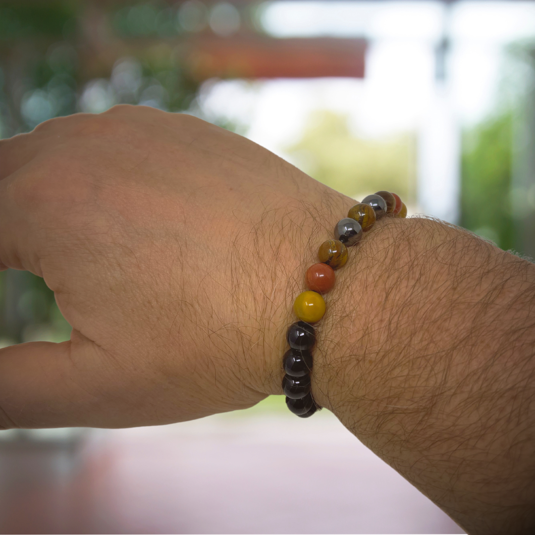 Men s Positive Energy Power Bead Bracelet Rainbow Obsidian Tigers Eye Red Jasper Mookaite Hematite Soul Cafe Gift Box Tag