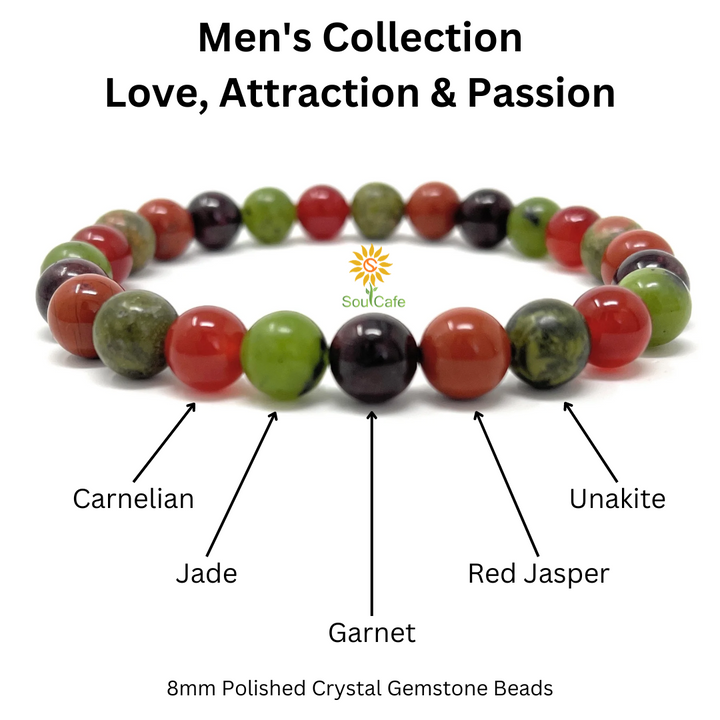 Men's Love & Passion Stretch Crystal Gemstone Bead Bracelet - Soul Cafe Box & Tag