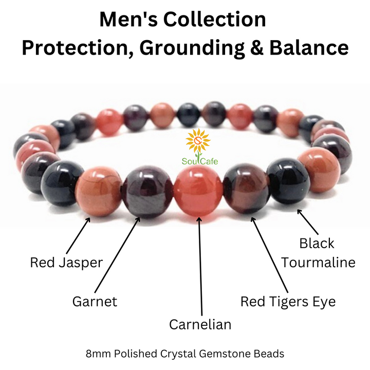 Men's Protection Crystal Gemstone Stretch Bead Bracelet - Gift Box & Tag