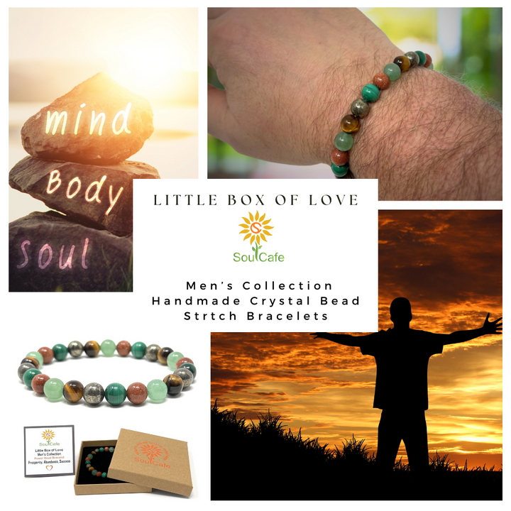 Men's Prosperity Crystal Bead Bracelet - Holistic Support for Manifesting - Soul Cafe Gift Box & Tag