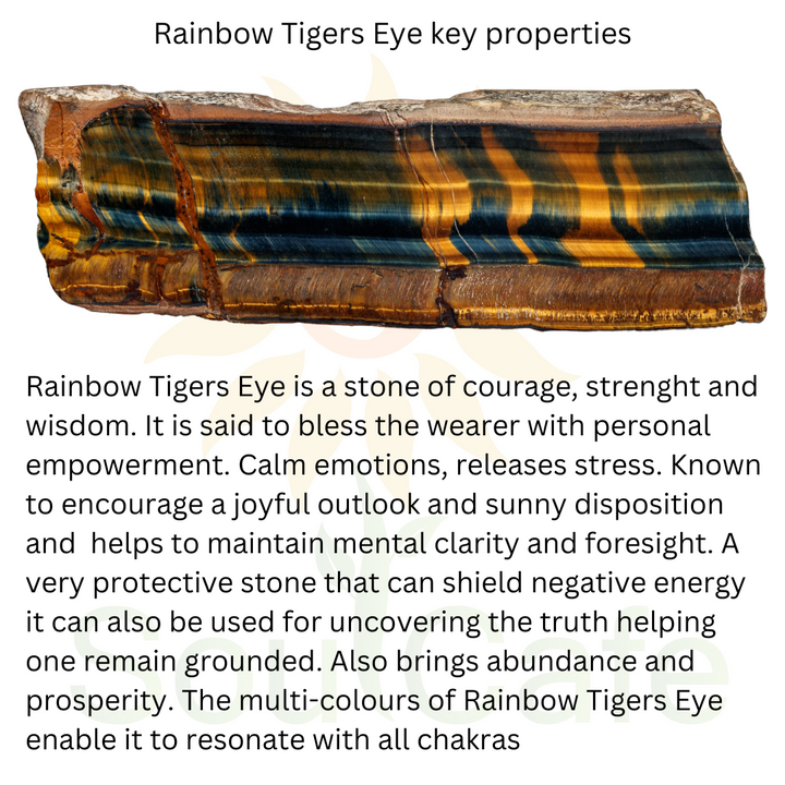 Men's Rainbow Tigers Eye Crystal Gemstone Power Bead Stretch Bracelet - Soul Cafe Gift Box & Crystal Meaning Card
