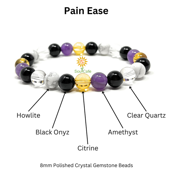 Crystal Gemstone Stretch Bead Bracelet for Holistic Pain Support - Includes Soul Cafe Gift Box and Information Tag