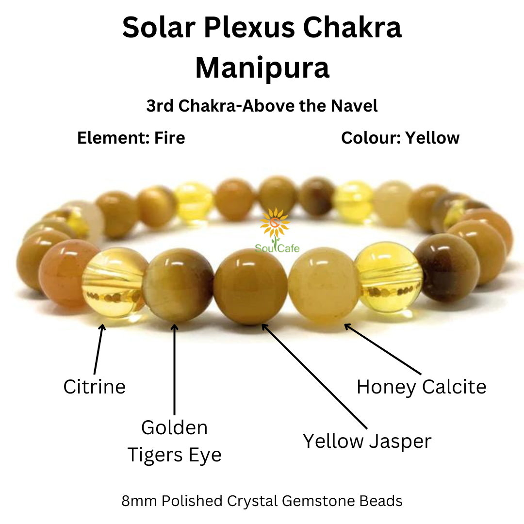 Solar Plexus Chakra Bracelet Stretch Crystal Gemstone Bracelet Citrine Honey Calcite Golden Tigers Eye Yellow Jasper Gift Box Tag