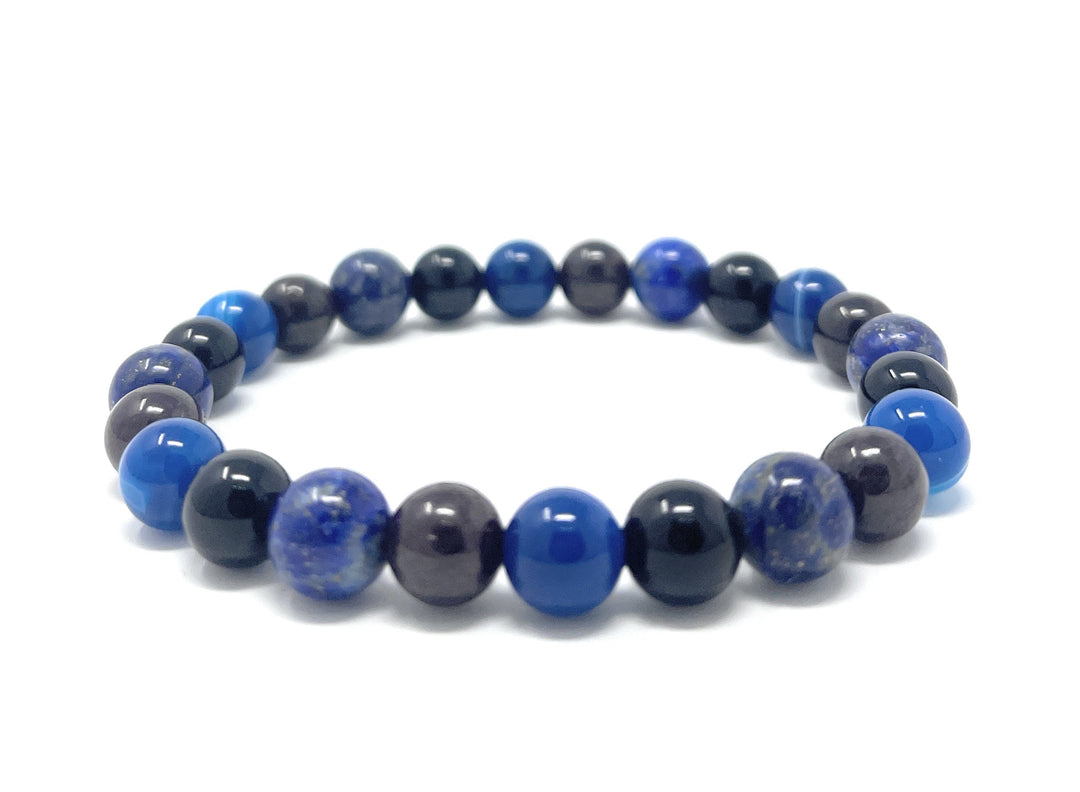 Capricorn Crystal Bracelet - Power Bracelet - Zodiac Birthstones - Gift Box & Capricorn Tag - Garnet, Blue Agate, Onyx, Lapis Lazuli