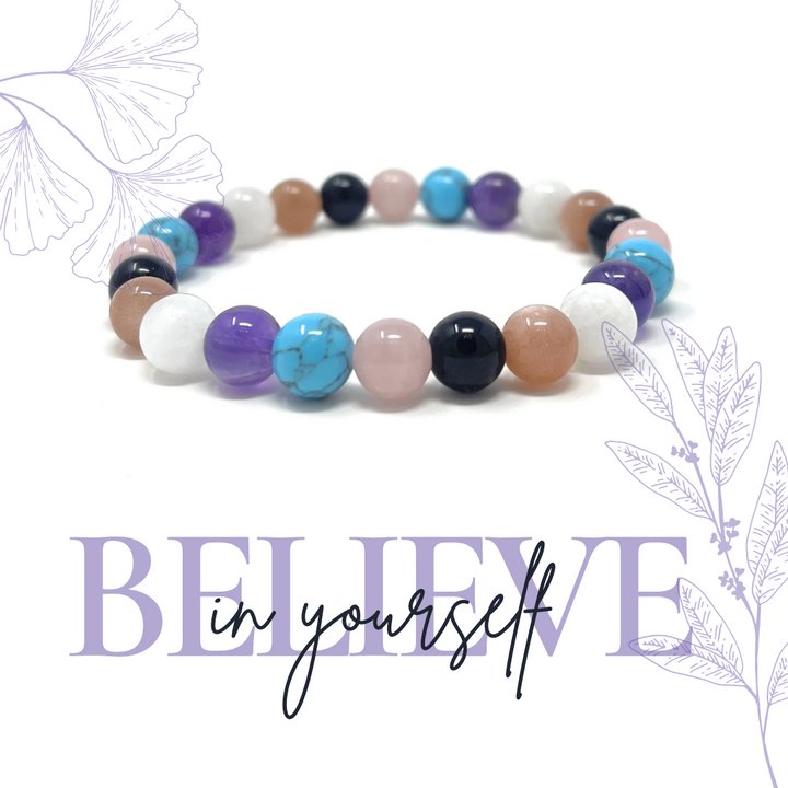 Believe In Yourself Power Bead Bracelet - Stretch Healing Gemstone Bracelet - Crystal Bead Bracelet - Soul Cafe Gift Box & Tag