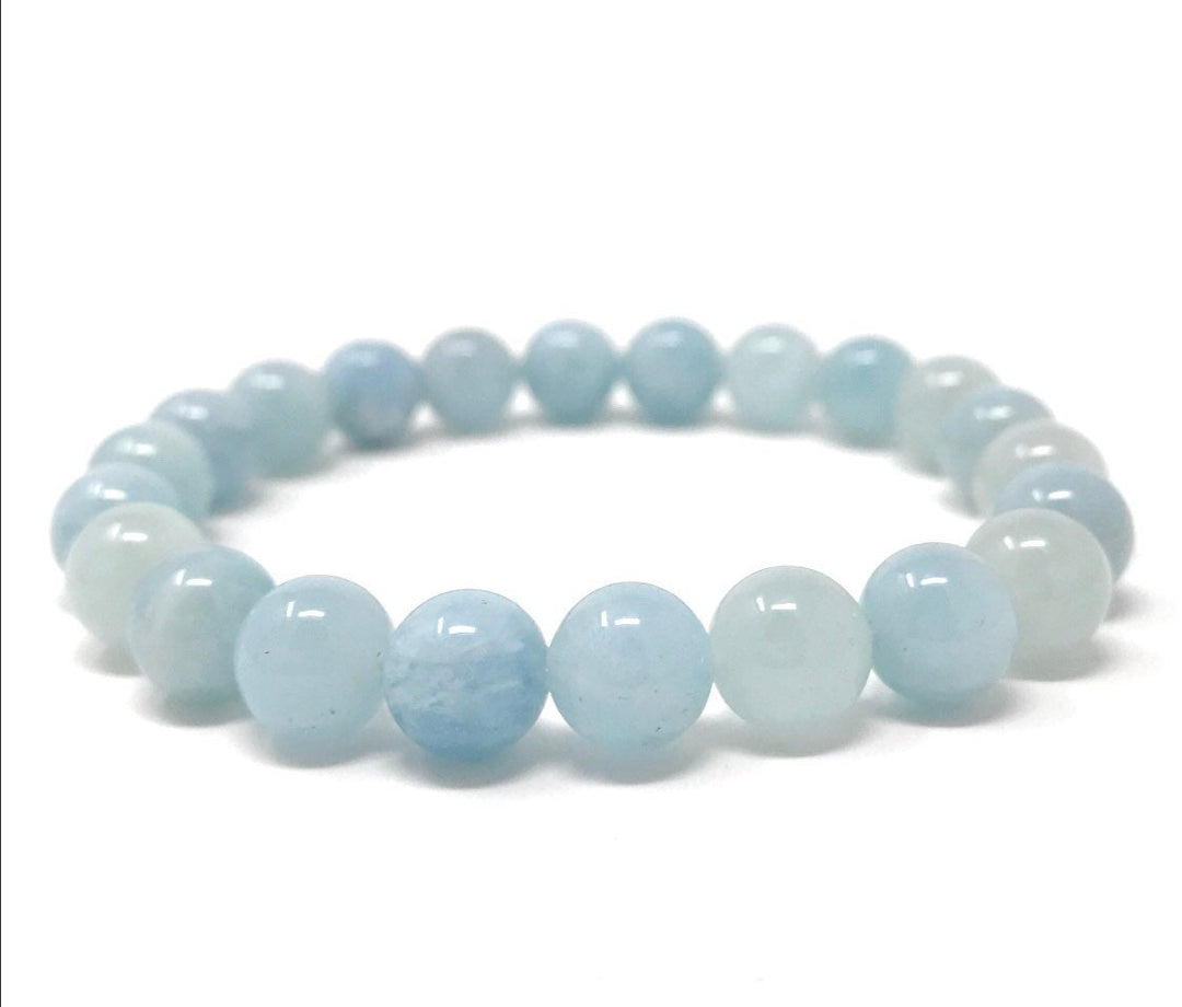 Aquamarine Crystal Gemstone Stretch Bead Bracelet - Soul Cafe Gift Box & Tag
