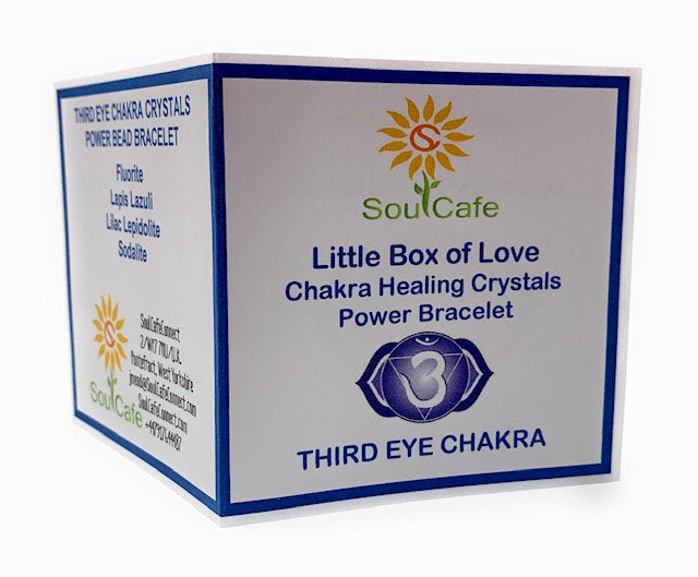 Third Eye Chakra Bracelet - Crystal Gemstone stretch Bead Bracelet - Lapis Lazuli, Lilac Lepidolite, Fluorite, Sodalite - Box & Tag